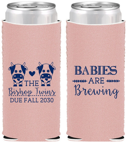 Custom Baby Shower Neoprene Slim Can Coolers - Twins Baby Cows | 90072