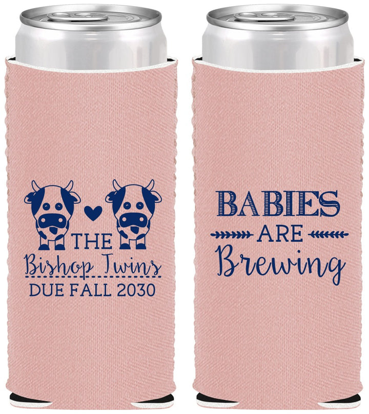 Custom Baby Shower Neoprene Slim Can Coolers - Twins Baby Cows | 90072