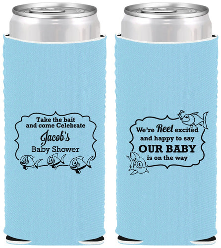 Custom Baby Shower Neoprene Slim Can Coolers - Fish | 90075