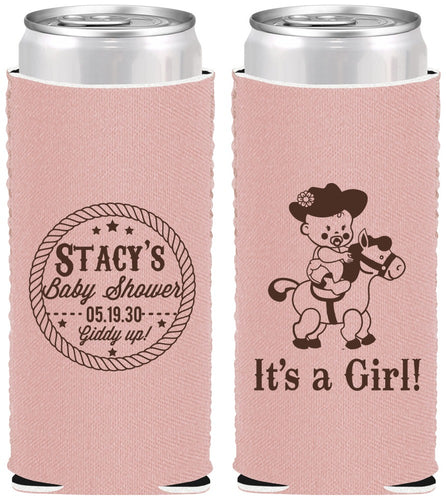 Custom Baby Shower Neoprene Slim Can Coolers - Horse It’s A Girl | 90077