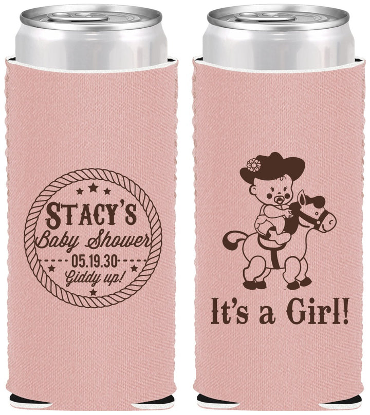 Custom Baby Shower Neoprene Slim Can Coolers - Horse It’s A Girl | 90077