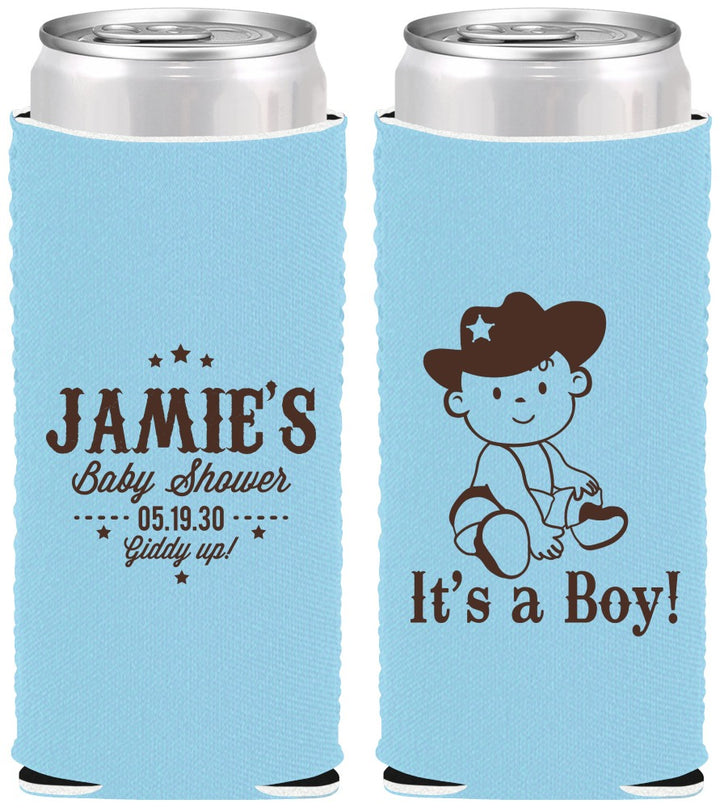 Custom Baby Shower Neoprene Slim Can Coolers - Cowboy It’s A Boy | 90078