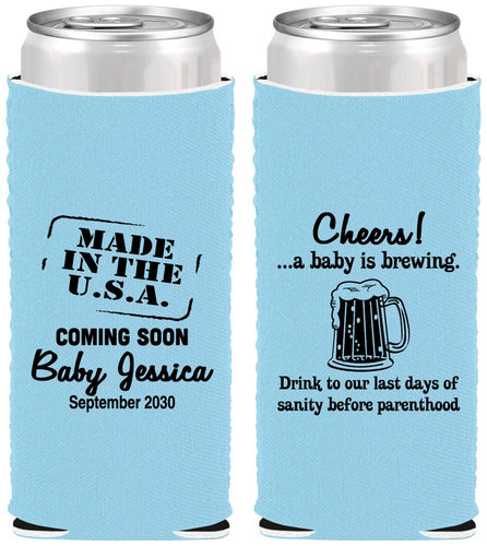 Custom Baby Shower Neoprene Slim Can Coolers - Made In The Usa | 90079
