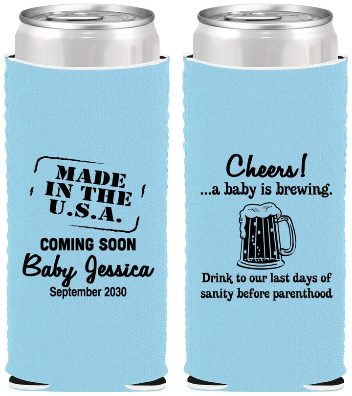 Custom Baby Shower Neoprene Slim Can Coolers - Made In The Usa | 90079