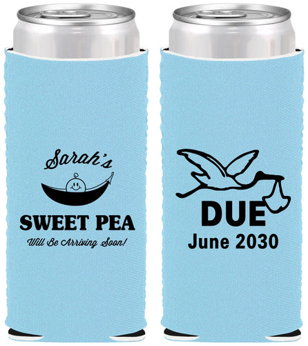 Custom Baby Shower Neoprene Slim Can Coolers - Sweat Pea Stork | 90084
