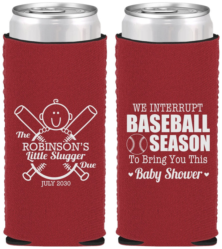 Custom Baby Shower Neoprene Slim Can Coolers - Baseball | 90090