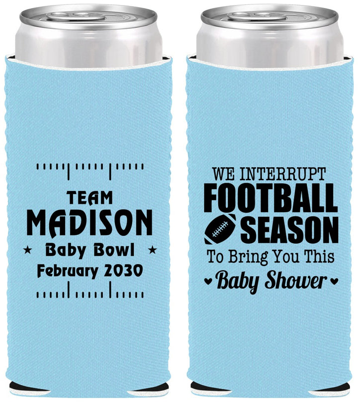 Custom Baby Shower Neoprene Slim Can Coolers - Football | 90091