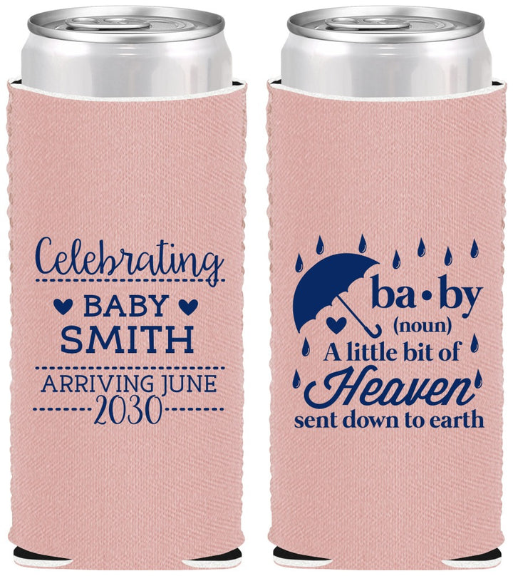 Custom Baby Shower Neoprene Slim Can Coolers - Little Bit Of Heaven | 90095