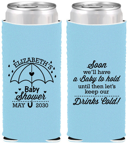 Custom Baby Shower Neoprene Slim Can Coolers - April Showers May Babies | 90098