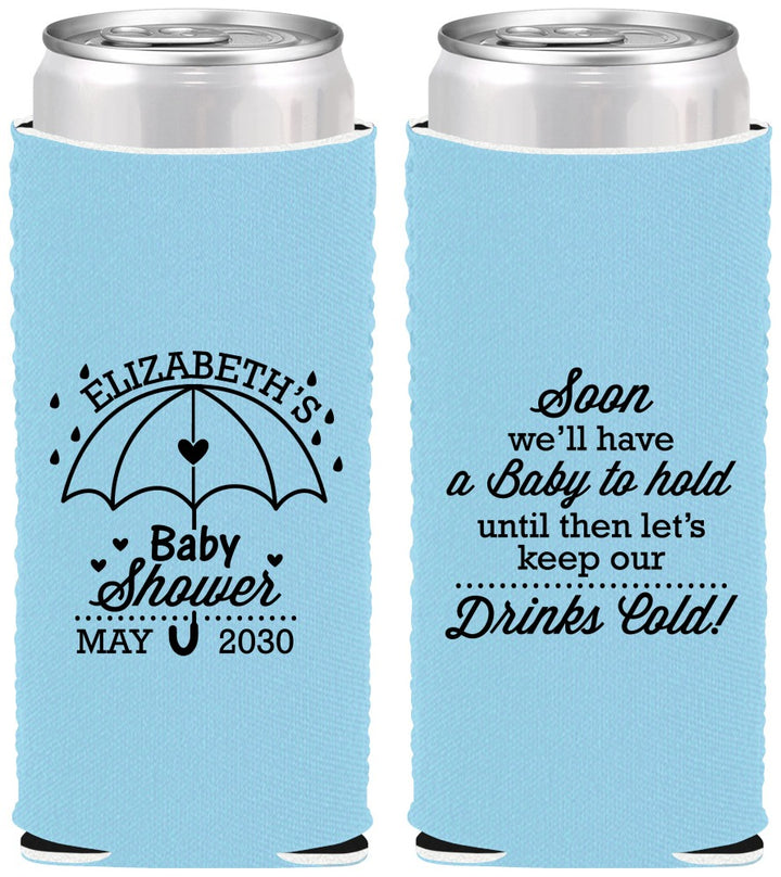 Custom Baby Shower Neoprene Slim Can Coolers - April Showers May Babies | 90098