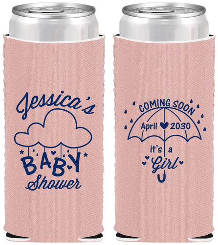Custom Baby Shower Neoprene Slim Can Coolers - April Showers May Babies | 90099