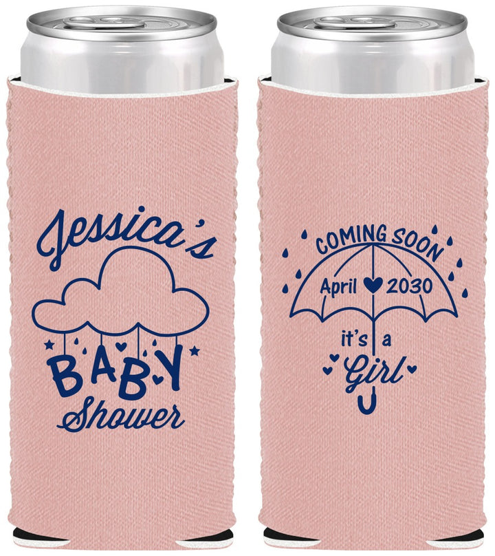 Custom Baby Shower Neoprene Slim Can Coolers - April Showers May Babies | 90099