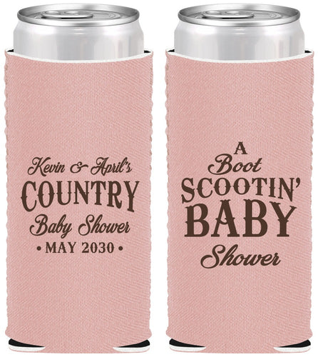 Custom Baby Shower Neoprene Slim Can Coolers - Boot Scootin | 90100