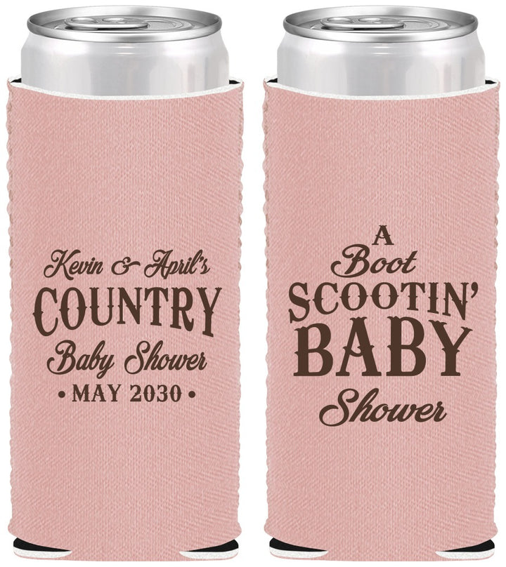 Custom Baby Shower Neoprene Slim Can Coolers - Boot Scootin | 90100