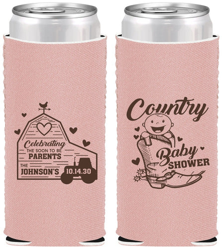 Custom Baby Shower Neoprene Slim Can Coolers - Farm Tractor Country | 90102