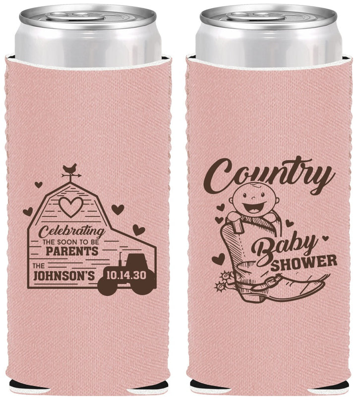 Custom Baby Shower Neoprene Slim Can Coolers - Farm Tractor Country | 90102