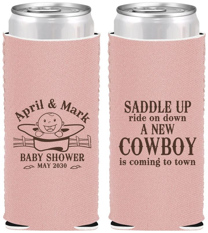 Custom Baby Shower Neoprene Slim Can Coolers - New Cowboy | 90104