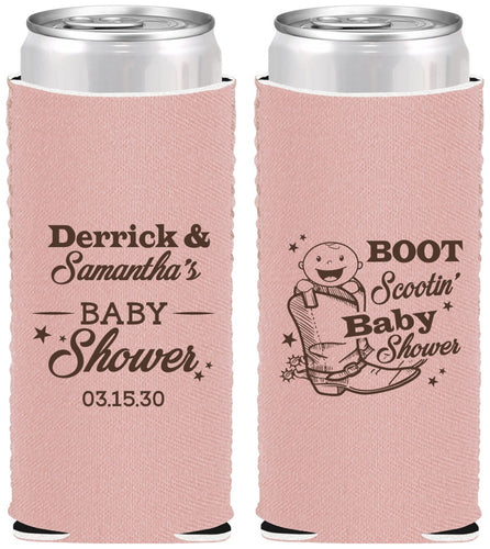 Custom Baby Shower Neoprene Slim Can Coolers - Boot Scootin | 90106