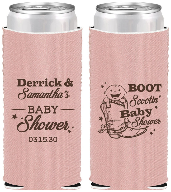 Custom Baby Shower Neoprene Slim Can Coolers - Boot Scootin | 90106