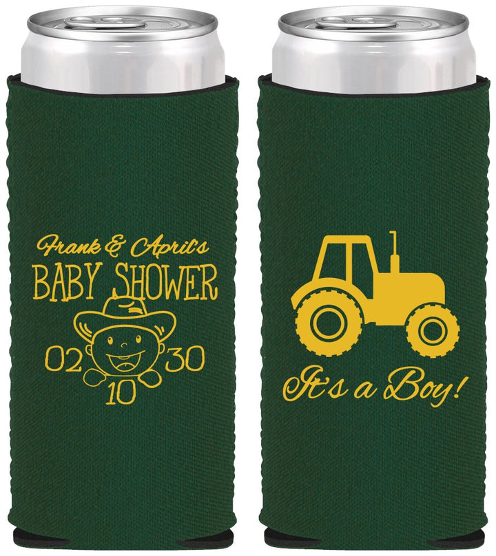 Custom Baby Shower Neoprene Slim Can Coolers - Tractor | 90109