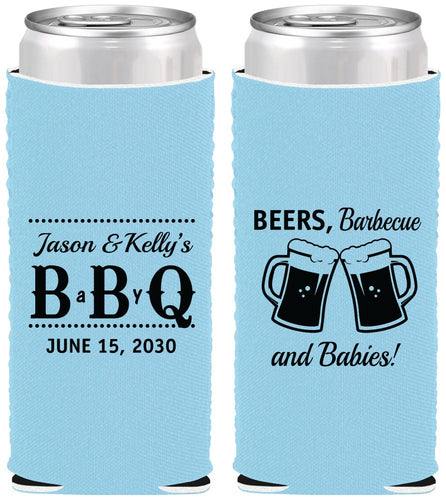 Custom Baby Shower Neoprene Slim Can Coolers - Beers Bbq Babies | 90111
