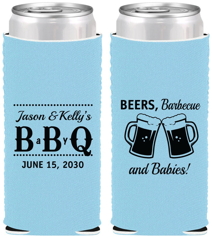 Custom Baby Shower Neoprene Slim Can Coolers - Beers Bbq Babies | 90111