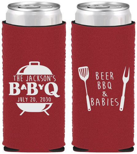 Custom Baby Shower Neoprene Slim Can Coolers - Beers Bbq Babies | 90112