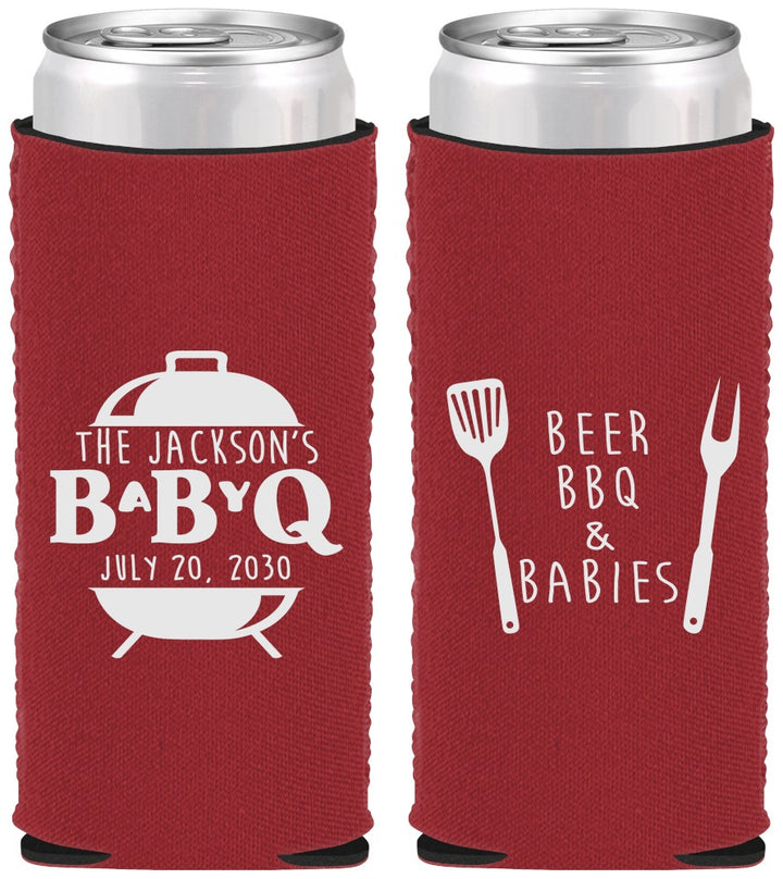 Custom Baby Shower Neoprene Slim Can Coolers - Beers Bbq Babies | 90112