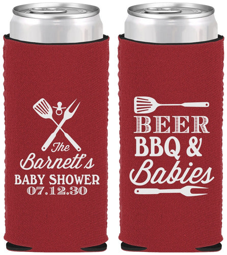 Custom Baby Shower Neoprene Slim Can Coolers - Beers Bbq Babies | 90113