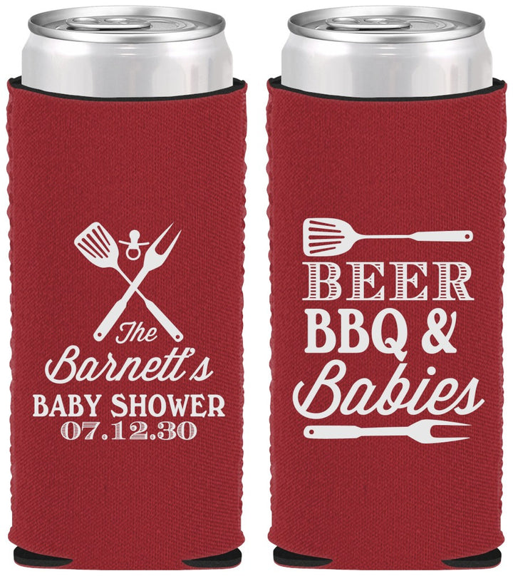 Custom Baby Shower Neoprene Slim Can Coolers - Beers Bbq Babies | 90113