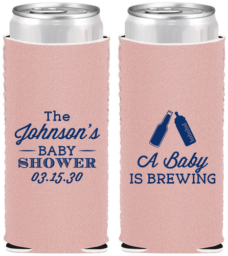 Custom Baby Shower Neoprene Slim Can Coolers - Baby Is Brewing | 90116