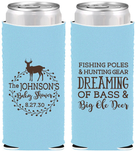 Custom Baby Shower Neoprene Slim Can Coolers - Fishing Hunting | 90119