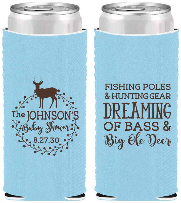 Custom Baby Shower Neoprene Slim Can Coolers - Fishing Hunting | 90119
