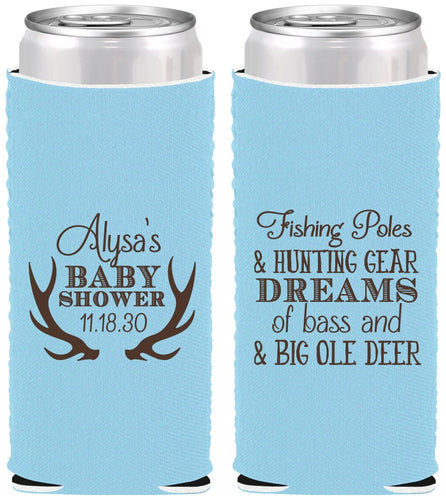 Custom Baby Shower Neoprene Slim Can Coolers - Bass Deer | 90120