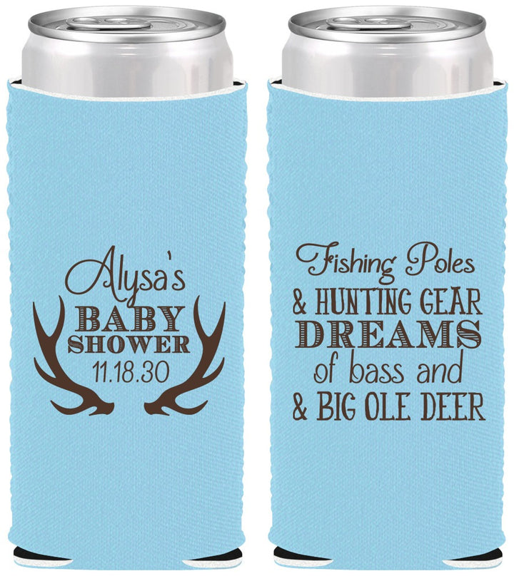 Custom Baby Shower Neoprene Slim Can Coolers - Bass Deer | 90120
