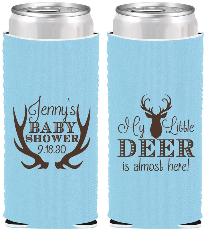 Custom Baby Shower Neoprene Slim Can Coolers - My Little Deer | 90124