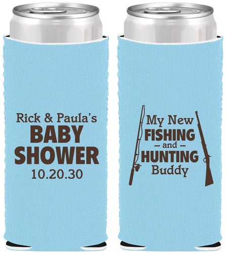 Custom Baby Shower Neoprene Slim Can Coolers - Fishing Hunting | 90126