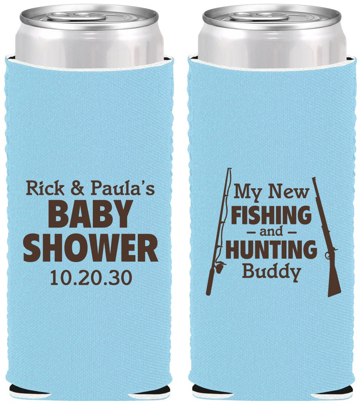 Custom Baby Shower Neoprene Slim Can Coolers - Fishing Hunting | 90126