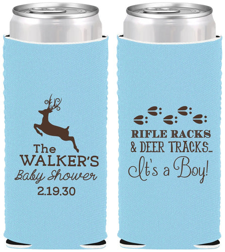 Custom Baby Shower Neoprene Slim Can Coolers - Rifle Racks Deer Tracks | 90128