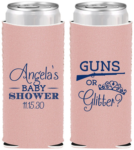 Custom Baby Shower Neoprene Slim Can Coolers - Guns Or Glitter | 90130