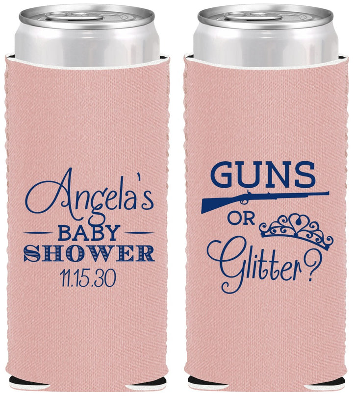 Custom Baby Shower Neoprene Slim Can Coolers - Guns Or Glitter | 90130