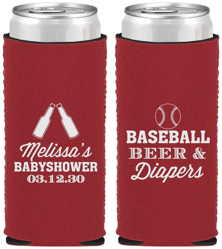 Custom Baby Shower Neoprene Slim Can Coolers - Baseball Beer Diapers | 90132