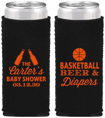 Custom Baby Shower Neoprene Slim Can Coolers - Basketball Beer Diapers | 90133
