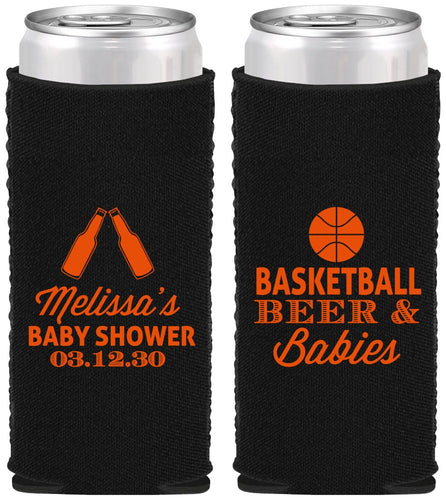 Custom Baby Shower Neoprene Slim Can Coolers - Basketball Beer Babies | 90134