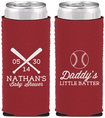 Custom Baby Shower Neoprene Slim Can Coolers - Baseball Little Batter | 90136