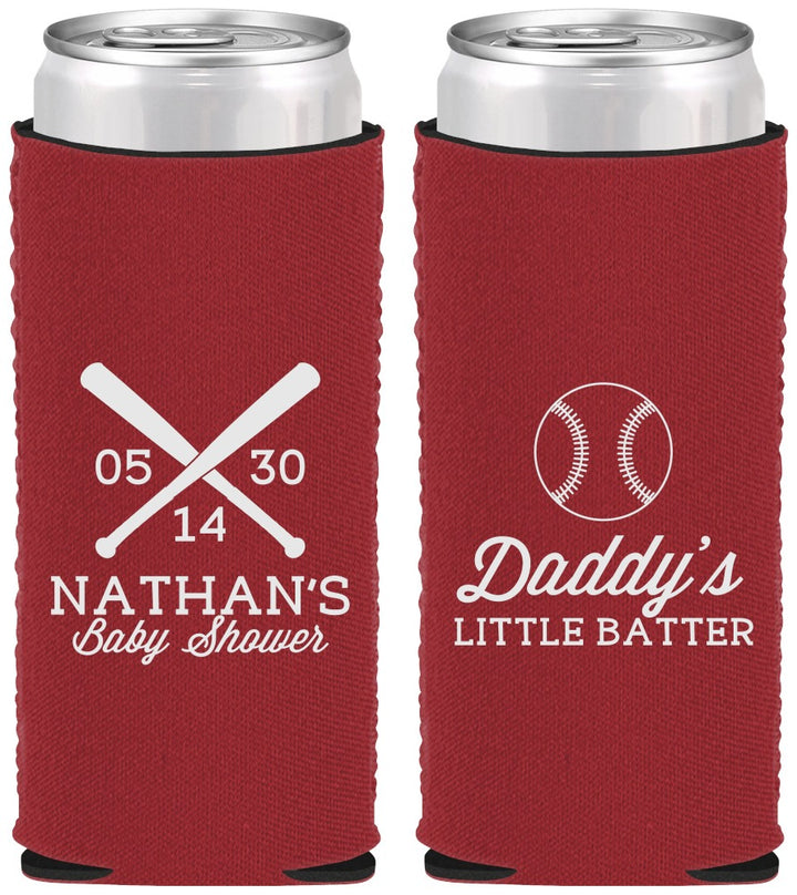 Custom Baby Shower Neoprene Slim Can Coolers - Baseball Little Batter | 90136