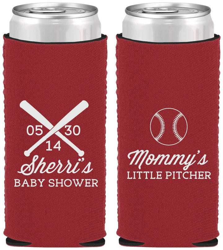 Custom Baby Shower Neoprene Slim Can Coolers - Baseball Little Pitcher | 90137