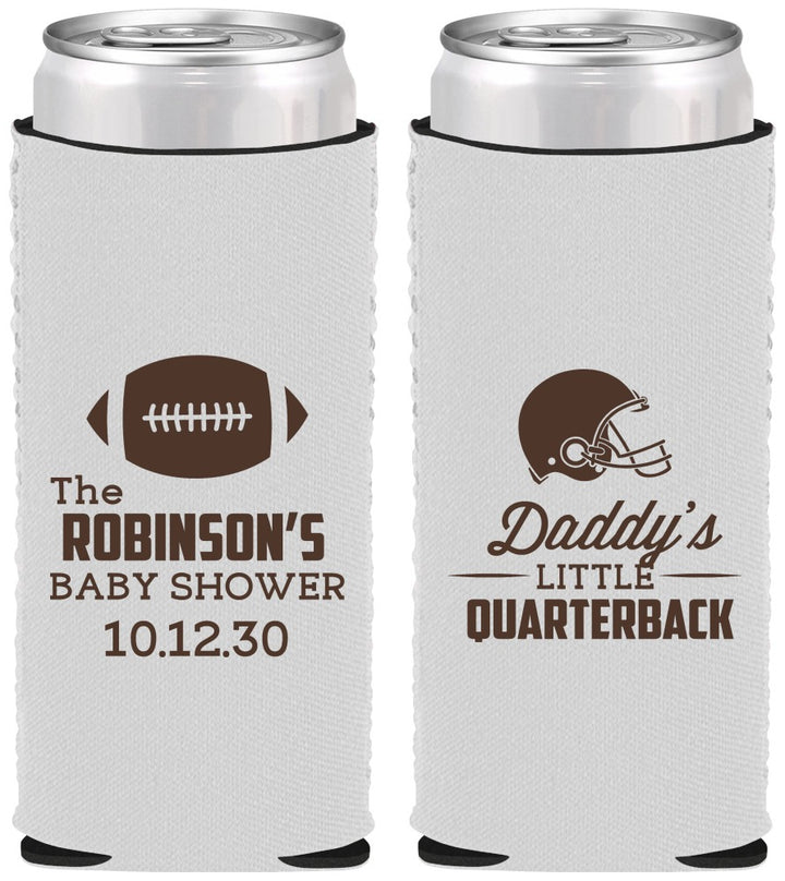 Custom Baby Shower Neoprene Slim Can Coolers - Football Little Quarterback | 90138