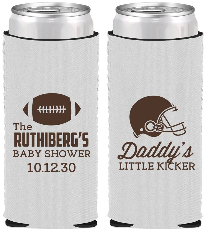 Custom Baby Shower Neoprene Slim Can Coolers - Football Little Kicker | 90139