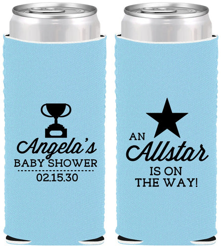 Custom Baby Shower Neoprene Slim Can Coolers - Allstar On The Way | 90140
